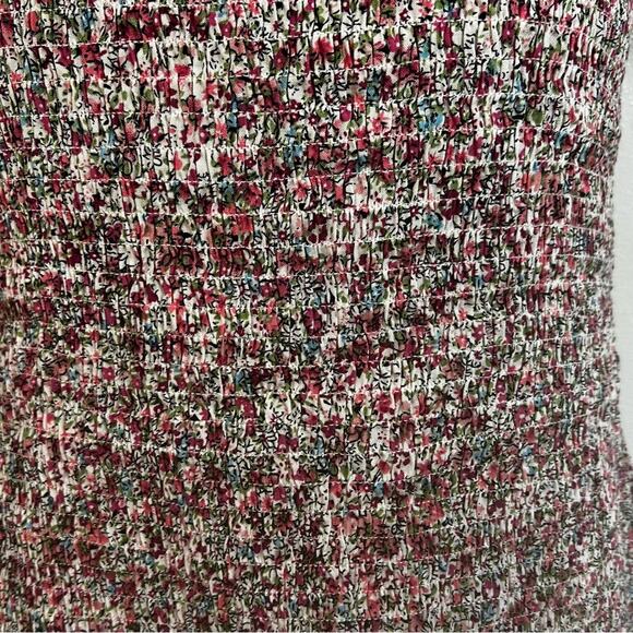 Pink Ditsy Floral Smocked Ruffled Mini Dress Puff Sleeves, Size Small | Mixology - Picture 8 of 11